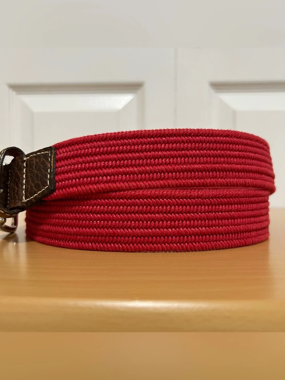 Vtg Made in USA ORVIS Men's Red Cotton Braided Belt with Leather Trim Size 40